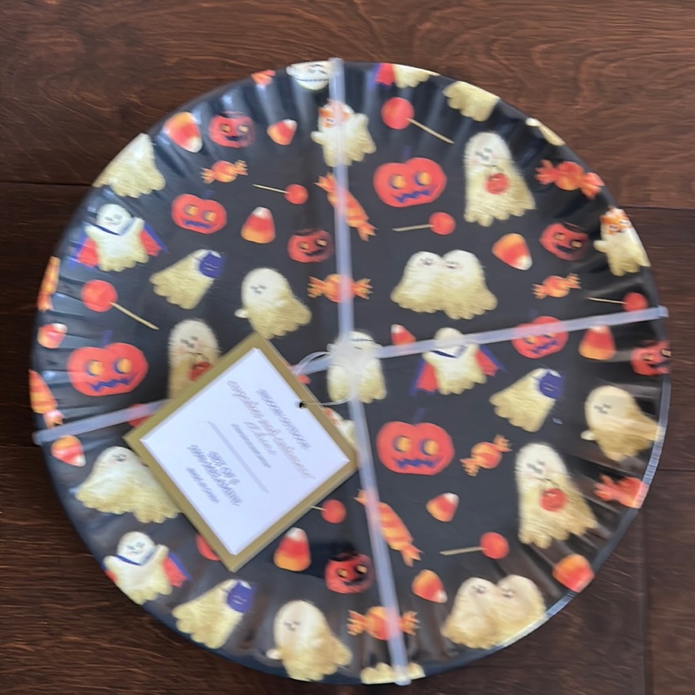 Rachel Ashwell Set Of 8 Melamine Halloween plates ghost Pumpkin Candy Corn New - Picture 1 of 1